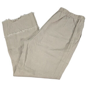 John Mark Wom Sz 6 Khaki 100% Linen Ankle Pants Lagenlook Natural Spring Summer